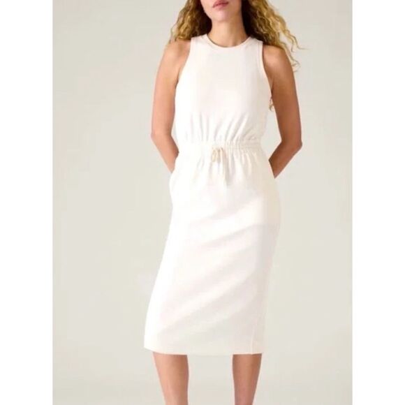 Athleta Seasoft Midi Dress in Magnolia White Size M / NWT - Picture 1 of 8